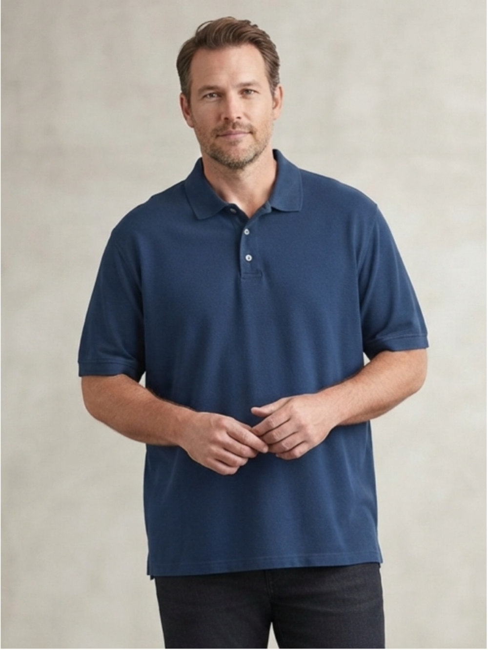 St Johns Bay blue polo short sleeve high low hem cotton mens size 3XL XXXL EUC